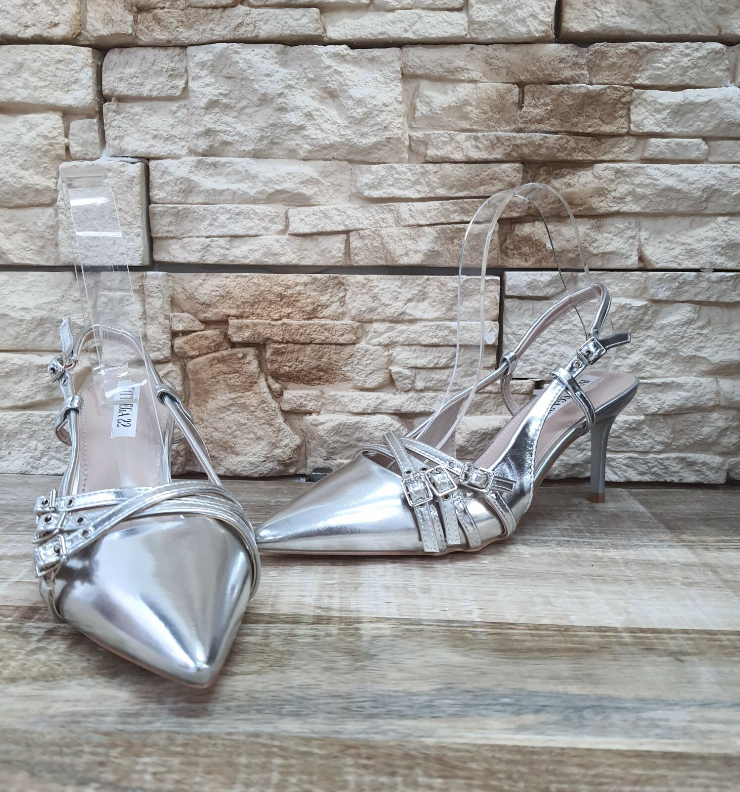 Sandalias Mujer Plateadas Laminadas 95207 Con Tacón Primavera Verano