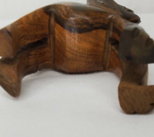 Vintage Hand Carved Wooden Elephant Sculpture Trunk Up MCM 2 Tone Wood 5"  - Picture 12 of 12