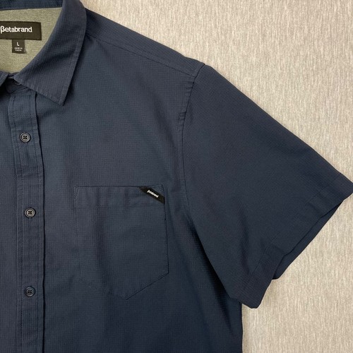 Betabrand Shirt Mens Large Short Sleeve Button Up 1464-NV Blue - Picture 2 of 6