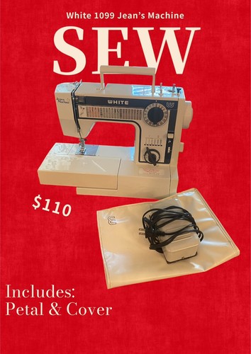 White 1099 Jeans Machine Sewing Machine with Foot Pedal & Cover - 第 1/4 張圖片