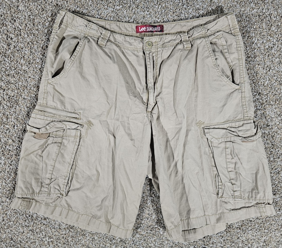 Lee Dungarees Cargo Shorts Sz 38 Khaki Beige Utility Grunge