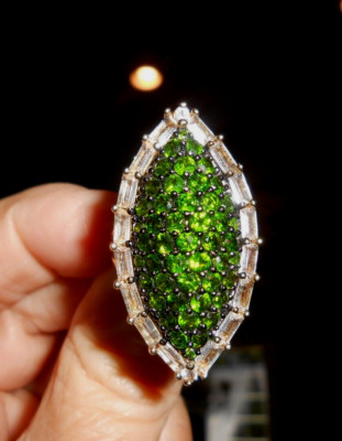 Smaragd grüner Chromdiopsid Ring 18K Gelbgold Sterling 5,16 cttw