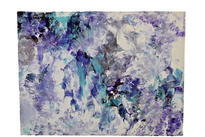 Purple, Turquoise, Silver, White Acrylic Pour Abstract Painting 9X12 Flat Panel