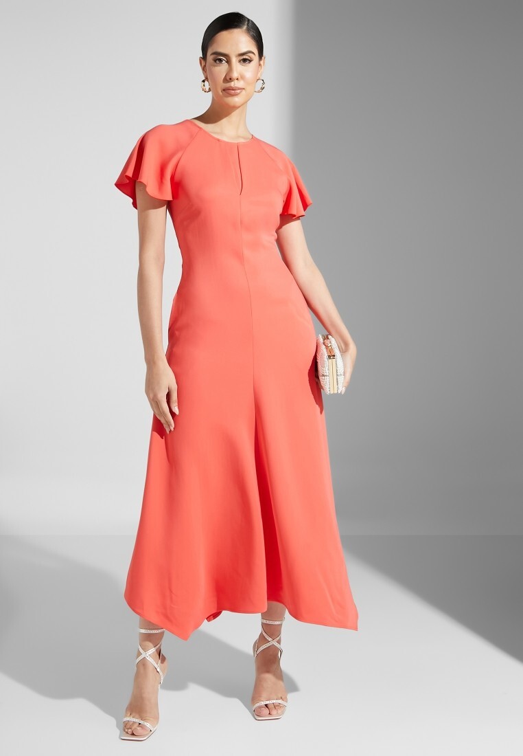 【海外限定】REISSワンピース☆Coral Eleni Cap Sleeve Midi Dre REISS Eleni Coral Open Back Midi Party Dress Crepe Cap