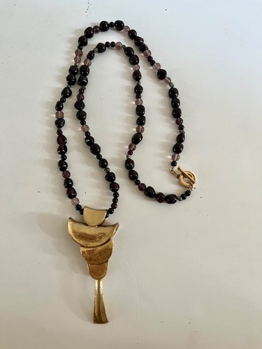 New Robert Lee Morris 24k Gold Plate Taco ShellPendant On Bead Long Necklace - Picture 1 of 6