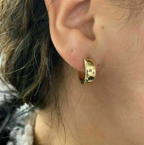 Exclusive Women's Leverback Huggie Hoop Earrings Solid 14K Yellow Gold Finish - Picture 2 of 7