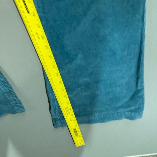 Vintage 90s Y2K Corduroy Flare Pants Low Rise Size 15 Meas. 37" Waist Turquoise - Picture 5 of 12