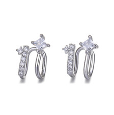 2Pcs Silver Plated Double Layer CZ Ear Cuff Earring No Pierced Clip On Gift PE64