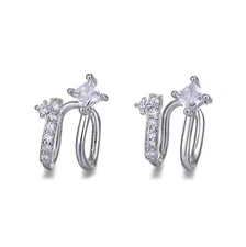 2Pcs Silver Plated Double Layer CZ Ear Cuff Earring No Pierced Clip On Gift PE64