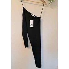 NWT Zara Black One Shoulder Long Sleeve Bodycon Midi Size Small