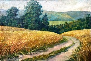 painting-art-socialist-realism-vintage-landscape-field-Wheat-socrealizm-harvest