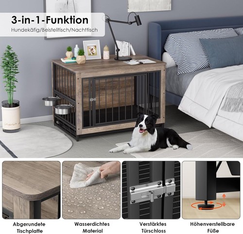 Hundekäfig, Hundehütte, Haustierkäfig, Doppeltüren, Hundebox Hundehaus EicheHolz - Afbeelding 16 van 26