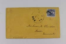 1869 3C PICTORIAL #114, VERMONT, STRAFFORD (ORANGE) BOLD "3" TIES STAMP TO COVER