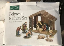 Vtg Nativity Scene HTF Poly Resin Christmas Decor Manger Set Holiday Home W Box