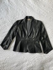 Morgan De Toi Faux Pvc Leather Blazer Black Y2k Fluted Sleeve