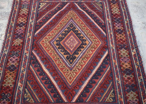 Geometric Afghan Mushvani Area Rug 3x5 ft Red Handmade Tribal Vintage Small Rug - Picture 5 of 11