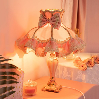 Bow Lamp For Girls Room – Rechargeable LED Table Lamp, Fabric Shade, Pink, 13.07 Inch Tall, Touch Control, Cute Bedroom Decor
