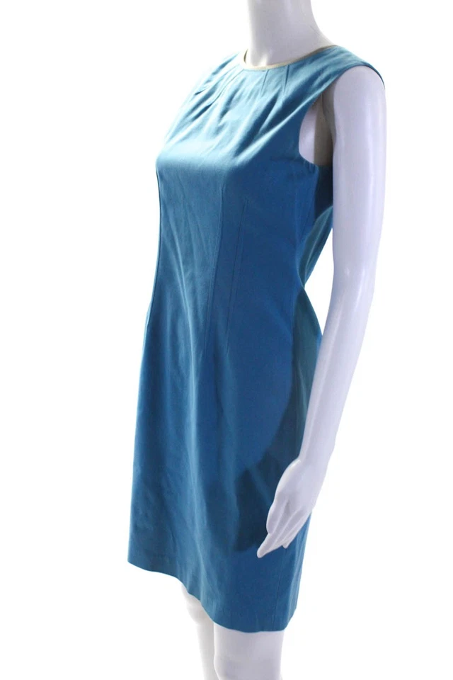 Vestido vaina Elie Tahari para mujer con cremallera trasera sin mangas cuello redondo azul algodón talla 2 Foto 2 de 4