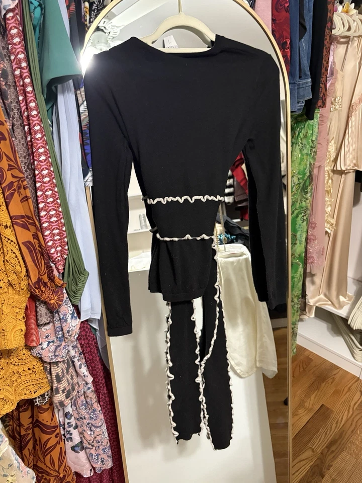 Red Valentino Black Long Sleeve Wrap Cardigan with Ruffle Trim - Image 2 of 3