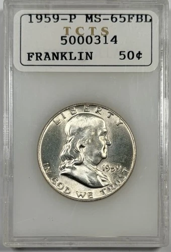 1959 50C Franklin Silver Half Dollar - Vintage TCTS  Old Holder - BU FBL PQ Coin