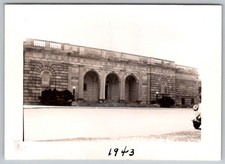 Vtg B&W Snapshot Grand Neoclassical Public Building Triple Arched Entry 1943