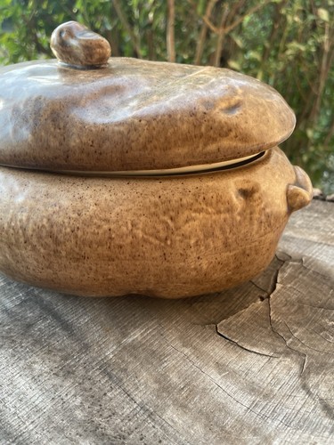 Vintage 1979 hand painted large potato shaped covered dish ceramic W/Spoon Fun - Picture 7 of 16