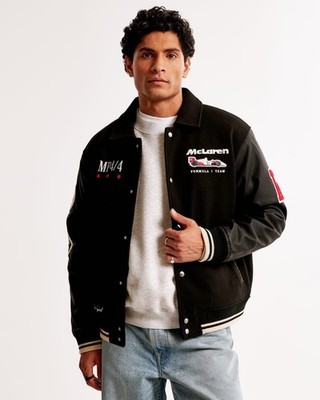 ジャケット・アウター Malcolm McLaren Elliott McLarn Varsity Bomber Jacket McLaren Bomber Black Jacket | McLaren