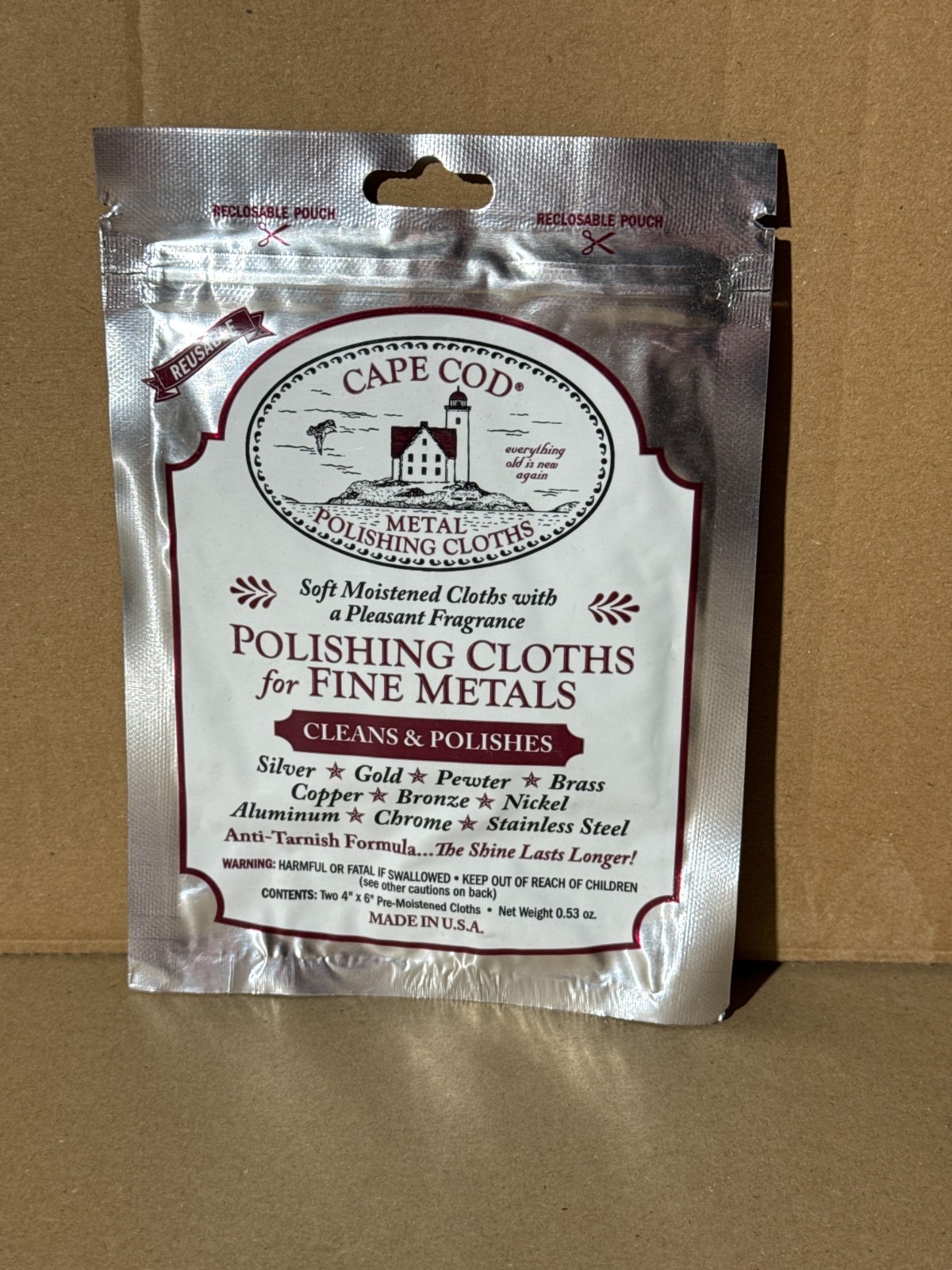 Cape Cod Metal Polishing Cloths Foil Pouch Brand New #8821 Two Polish Cloths