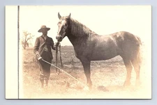 C1910 Man with Horse Postcard RPPC Unposted