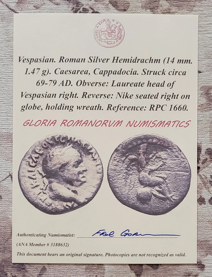 Genuino Antiguo Imperio Romano Moneda de Plata Emperador Vespasiano Anillo de Plata con Certificado de Autenticidad Foto 2 de 4