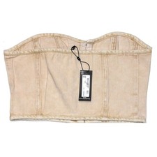 PrettyLittleThing Washed Stone Denim Hook Eye Structured Corset Top Size 6