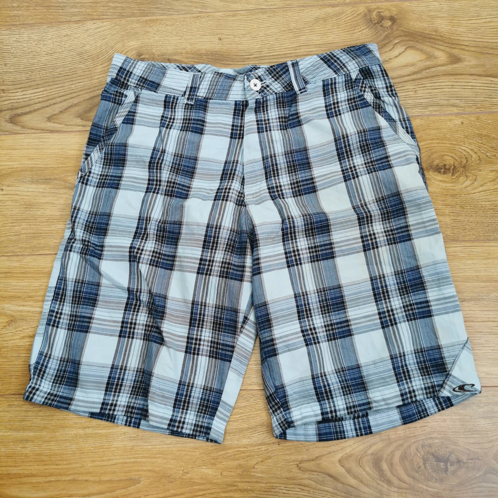 O Neill Twill Shorts Chino Mens W32 Blue Check Plaid Surf Holiday Summer Casual