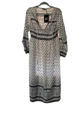 Hawalili Womens Boho Maxi Dress V-Neck Long Sleeve Black & White Printed
