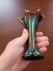 Pretty Electric Purple Imperial Carnival Glass  Morning Glory 5 7/8" Mini Vase