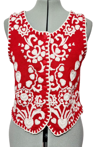 Michael Simon Ugly Sweater Weste Damen Größe M bestickt Herzen Valentinstag 1995
