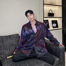 Korean-style Men Loose Long Sleeve Shirt Casual Top Coat Fashion