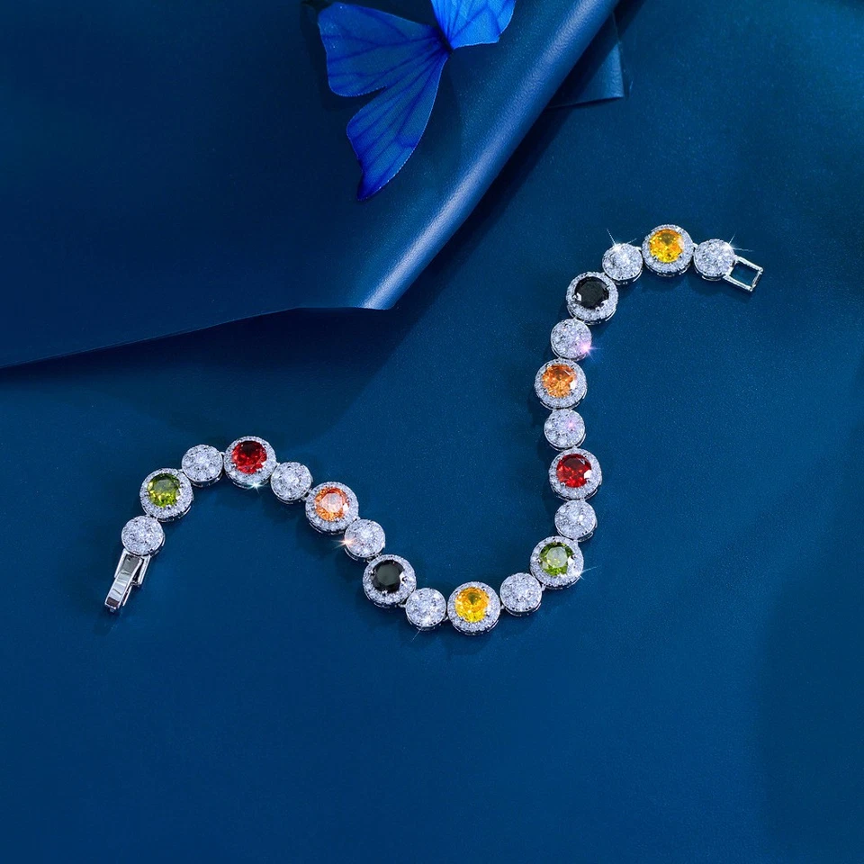 Nuevo Brazalete Redondo Mezcla Amarillo Citrino Ónix Piedras Preciosas Moda Mujeres Niñas Plata Foto 2 de 4