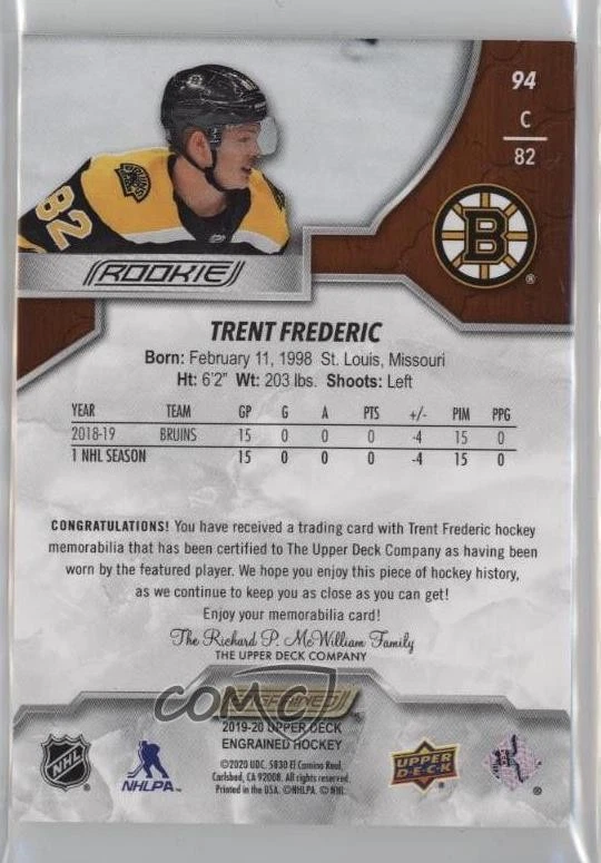 2019-20 Engrained Rookies Mahogany Premium Material /35 Trent Frederic Rookie RC - Image 2 of 2
