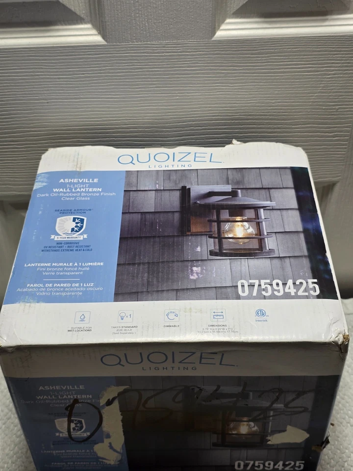 Linterna de Pared Quoizel Asheville 8.75" Luz Exterior Transparente Aceite Frotado Bronce (A) Foto 2 de 4