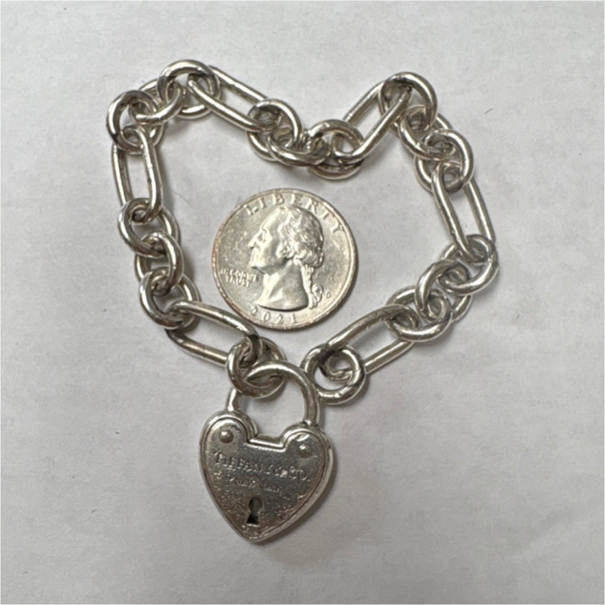 Silver Chain Charm Bracelet 8 in with Heart Padlock Dangle, Love Theme, No Stone