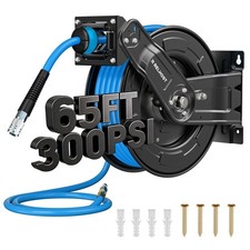 Retractable Air Hose Reel, 65ft x 3/8in Hybrid Air Hose 300PSI , Heavy Duty ...