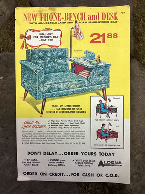 Rare Vintage Alden s Chicago New Phone Bench & Desk, Coffee Maker Flyer