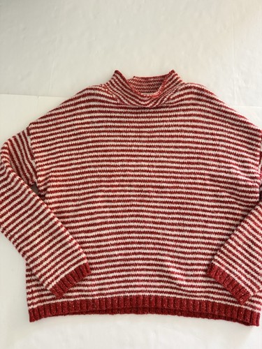Anthropologie Striped Sweater Women’s M Red Orange Mock Neck Long Sleeve - Picture 2 of 5