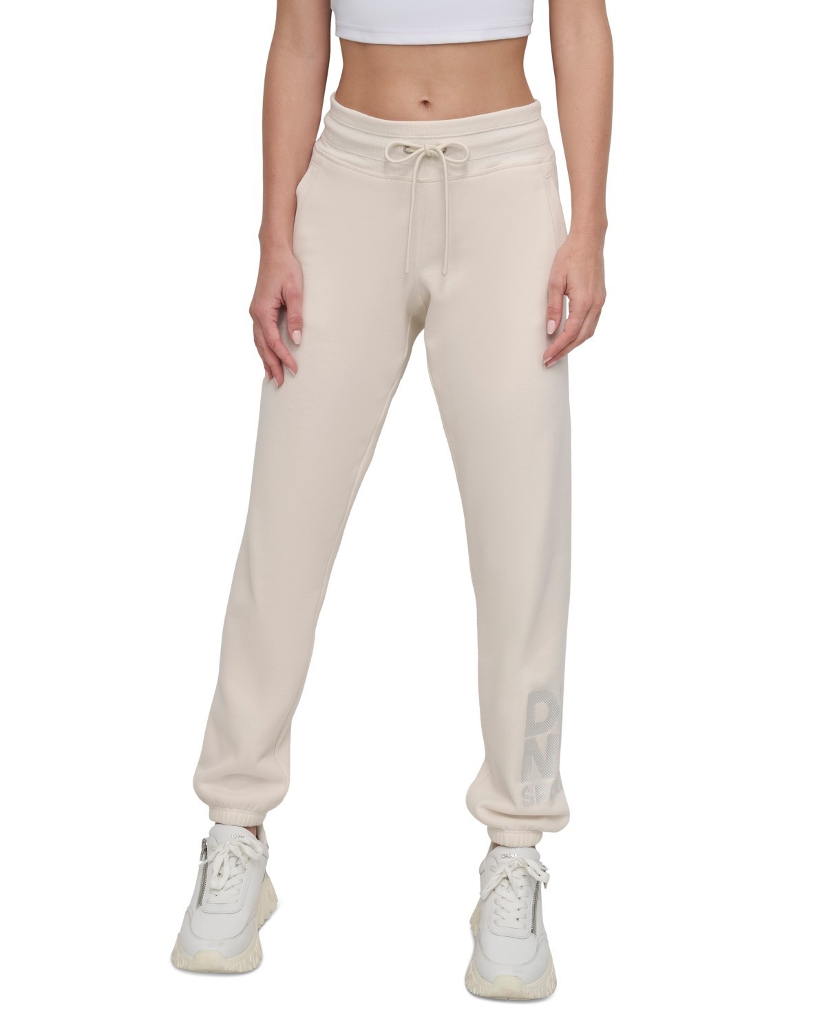 Dkny Sport Women's Embroidered-Logo Joggers, Eggnog, Ivory, L