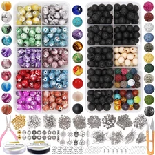 1146Pcs Lava Beads Round Loose Marble Beads Ink Patterns Chakra Beads with Sp...