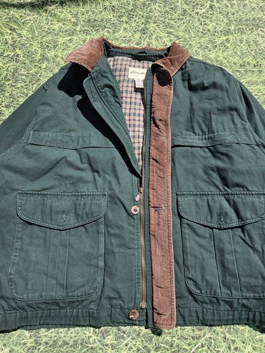 Vtg Eddie Bauer Goose Down Puffer Chore Work Green Jacket Leather Collar Mens XL - Picture 5 of 18