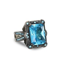 BayVog 925 Sterling Silver Aquamarine Stone Men's Ring, Handmade Silver Ring for