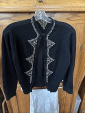 Vintage Black Beaded Acrylic Sweater , As Is