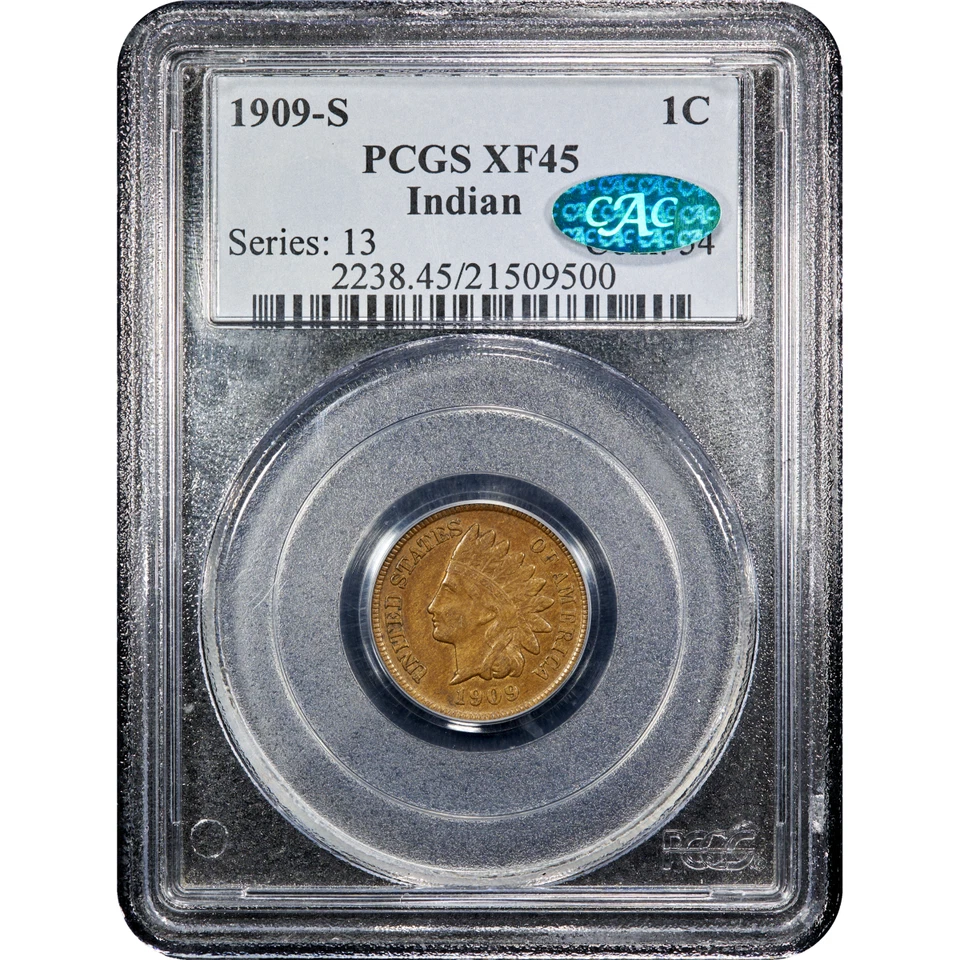 1909-S Indian Cent 1c PCGS XF45 BN CAC - Image 2 of 4