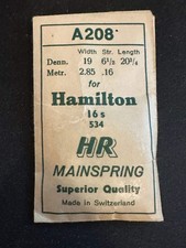 HR Mainspring A208 for Hamilton 16s Factory No. 534 - Steel